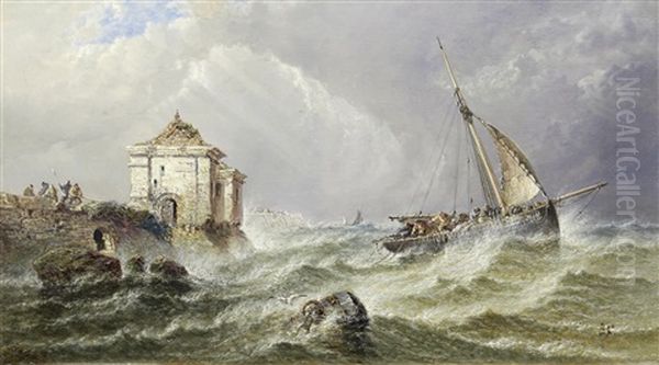 Smack Making Harbour In A Gale - view 1