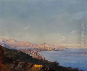Panoramic View Of Nice And The Mediterranean by Arthur Joseph Meadows
