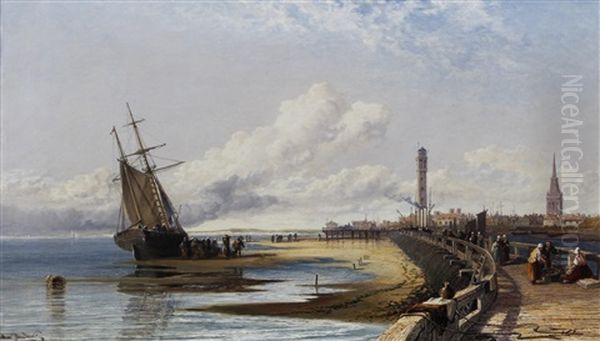 Dutch Harbour Scene With Figures Unloading The Catch - view 1