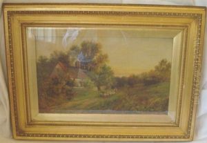 Driving The Sheep And Figures Before A Cottage (2 Works) by Arthur Joseph Meadows