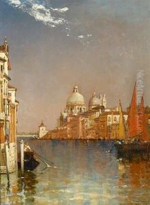 A Venetian Scene With The Church Of San Giorgio Maggiore Beyond