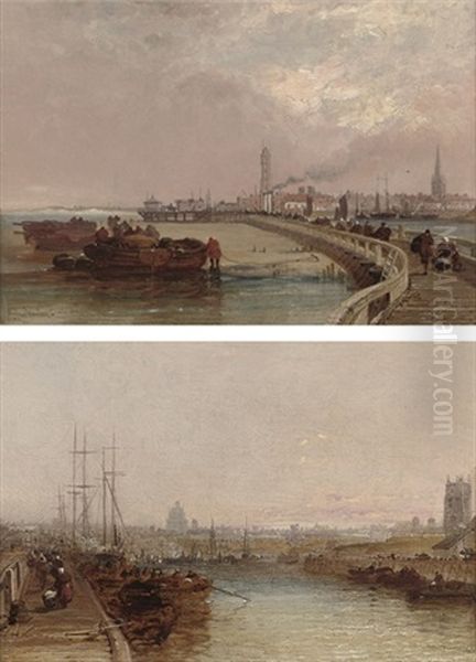 A View Of Calais From The River (+ Across The Bridge At Dunkirk; Pair) - view 1
