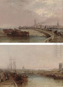 A View Of Calais From The River (+ Across The Bridge At Dunkirk; Pair)