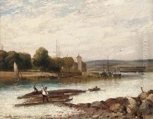 Barges On A River by Arthur Joseph Meadows