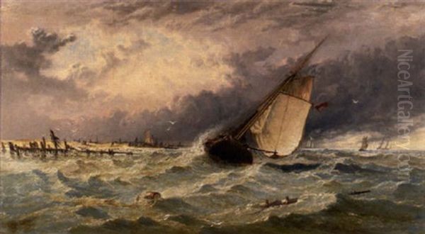 A Schooner Aground Off Dungeness Beach - view 1