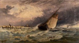 A Schooner Aground Off Dungeness Beach by Arthur Joseph Meadows