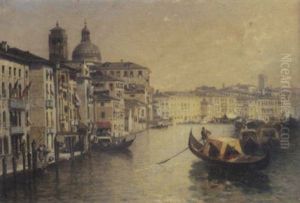 Gondolas On A Venetian Canal by Arthur Joseph Meadows