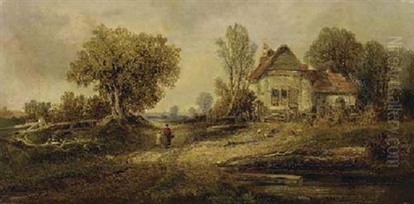 Figures On A Path By A Cottage In A Country Landscape - view 1