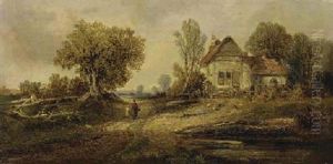 Figures On A Path By A Cottage In A Country Landscape Figures On A Path By A Cottage In A Country Landscape