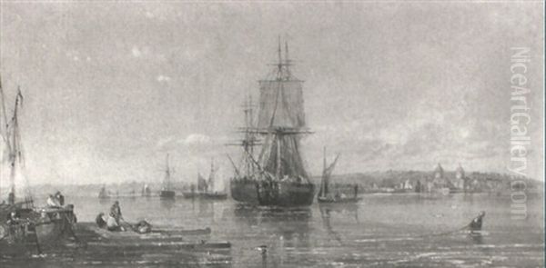 Shipping In A Calm Off Greenwich - view 1
