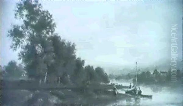 Figures Beside A Boat In An Extensive River Landscape - view 1