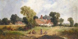 A Family On A Path By A Cottage A Family On A Path By A Cottage
