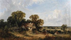 Landscape With Cottage And Cart On A Path by James Edwin Meadows