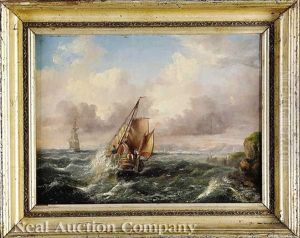 Sailboat In Stormy Seas Off A Rocky Coast