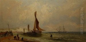 Shipping Off The Coast With Fishermen Landing Their Catch