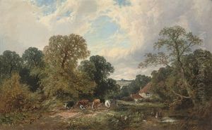 A Drover And His Herd On A Country Road by James Edwin Meadows