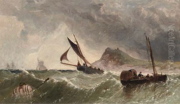 Fishing Boats Off A Fortified Island (lindisfarne?) - view 1