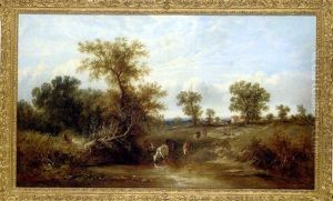 Rural Landscape With Cattle Watering by James Edwin Meadows