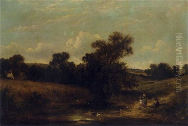Children Fishing By A River - view 1