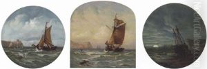 A Fishing Boat In Coastal Waters by James Edwin Meadows