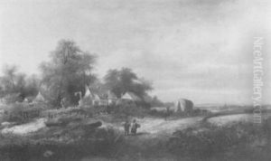 Rural Landsccape With Farmers And Haywagon by James Edwin Meadows