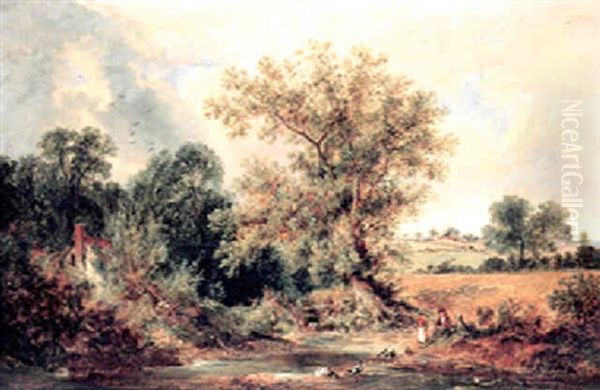 Children Playing By A Stream - view 1
