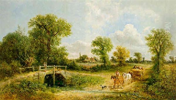 A Horse-drawn Wagon Fording A Stream - view 1