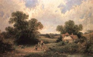 Children Near A Farm Pond by James Edwin Meadows