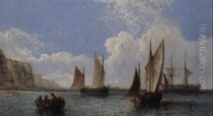 Rye Fishing Boats Off The White Cliffs by James Edwin Meadows