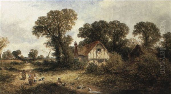 Children By A Country Cottage - view 1