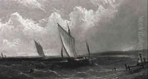 Fishing Boats Along The Shore by James Edwin Meadows