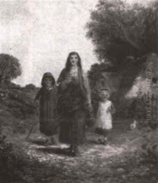 Mother And Children On Village Path - view 1