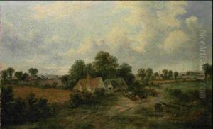 A Drover And Cattle Before A Farmstead