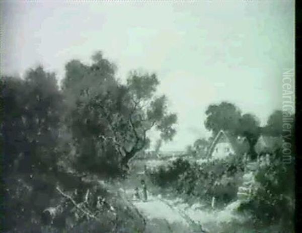 Children Playing By A Cottage - view 1