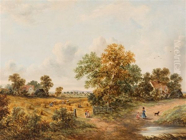 Village At The Wheat Harvest, England - view 1