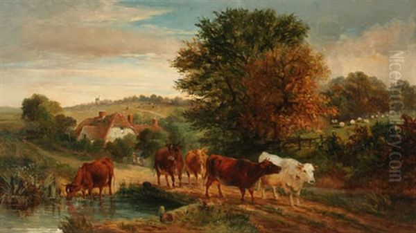 Cows Fording A Stream - view 1