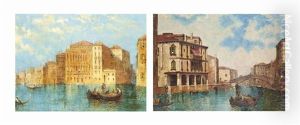 Gondalas, Venice; The Rialto Bridge Viewed From The Grand Canal, Venice (pair) by William Meadows