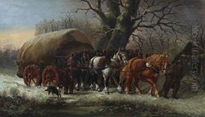Waggon And Horses On A Wintry Day by William Meadows