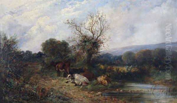 Landschaft Mit An Einer Furt Lagernden Kuhen - view 1