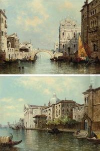 A Venetian Capriccio (+ Gondolas On A Canal; Pair) by William Meadows
