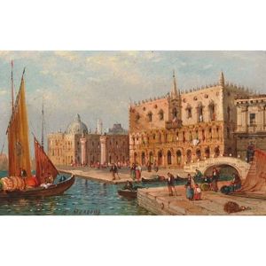 Busy Harbour, Piazetta San Marco (+ On The Grand Canal, Venice; Pair) by William Meadows
