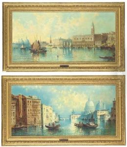 On The Grand Canal, Venice, Before The Fall Of The Tower (+ Santa Maria Della Salute, Venice; 2 Works) by William Meadows