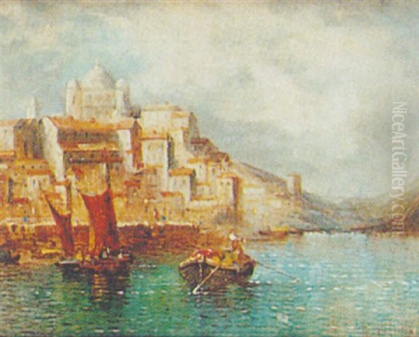 Barges Before A Continental Town - view 1