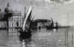 Fishing Boats On The Lagoon With San Giorgio Maggiore Beyond by William Meadows
