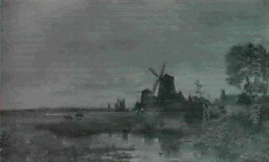 A Windmill The Village Church by William Meadows