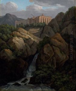 Der Wasserfall Vor Dem Kloster Santa Scholastica Bei Subiaco by Jacob Wilhelm Mechau