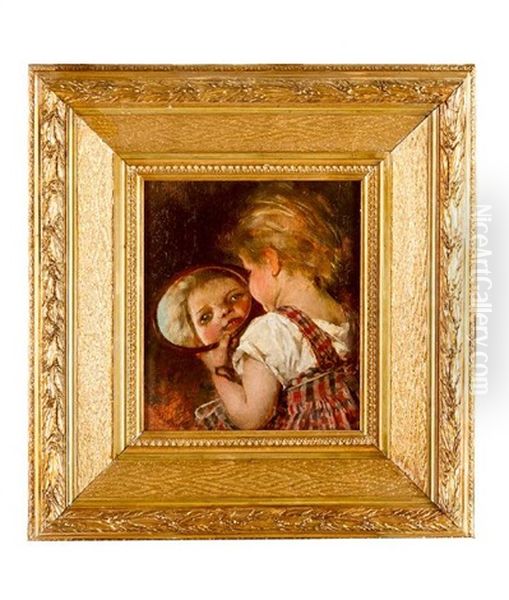 Young Girl Looking Herself On A Mirror - view 1