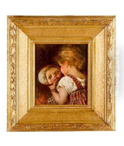 Young Girl Looking Herself On A Mirror by Hedwig Mechle-Grossmann