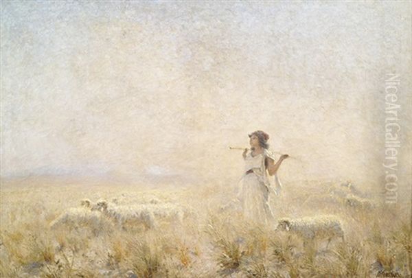 Allegretto Pastorale. Junge Schafhirtin Mit Ihrer Herde - view 1