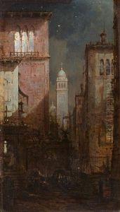Venezianischer Seitenkanal Bei Mondschein by Louis Mecklenburg